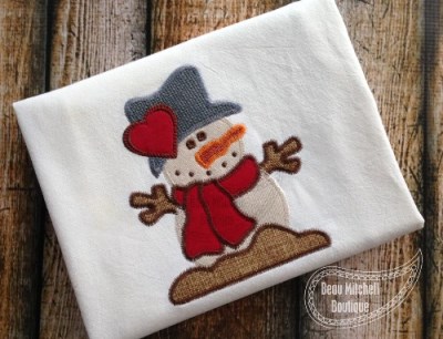 Snowman Heart applique embroidery design
